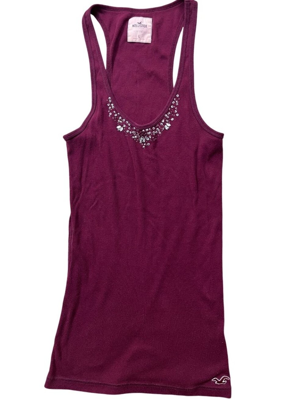 Hollister Y2K McBling Rhinestone Long Tank Top Womens Large Vampire Diaries Glam